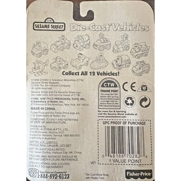 Vintage 1998 Sesame Street Grover's Diecast Helicopter Fisher Price - Picture 9 of 9